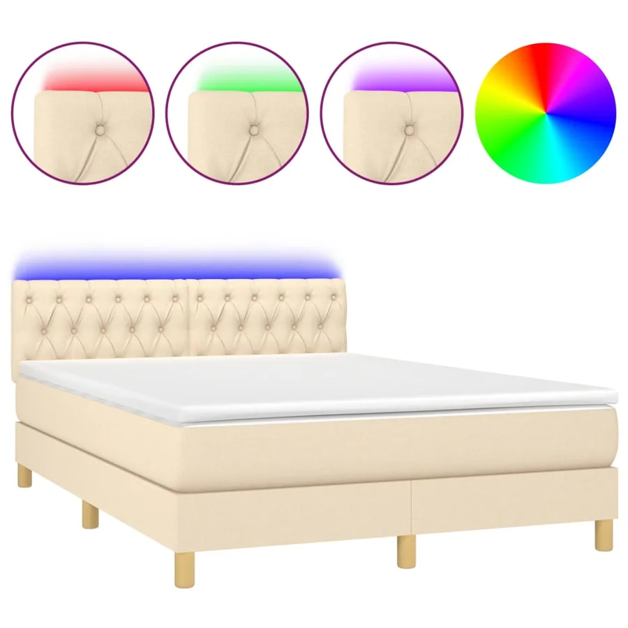 Sommier à lattes de lit avec matelas LED Crème 140x190 cm Tissu - 2
