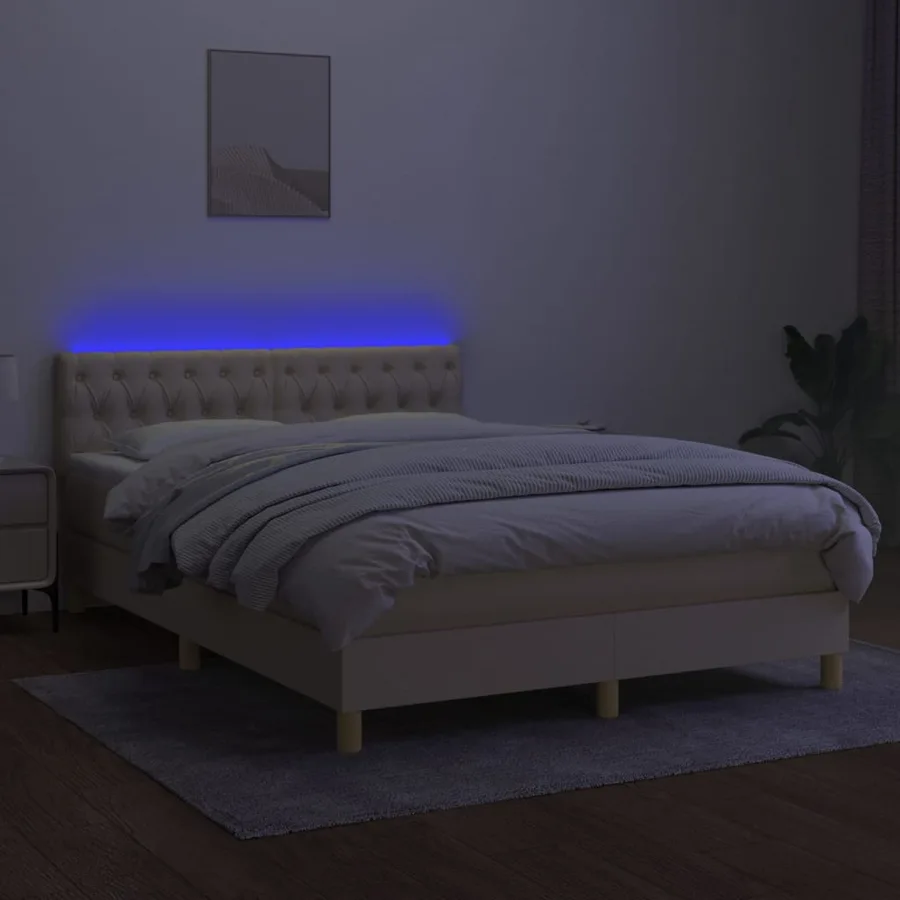 Sommier à lattes de lit avec matelas LED Crème 140x190 cm Tissu - 4