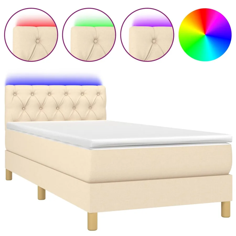 Sommier à lattes de lit avec matelas LED Crème 80x200 cm Tissu - 2