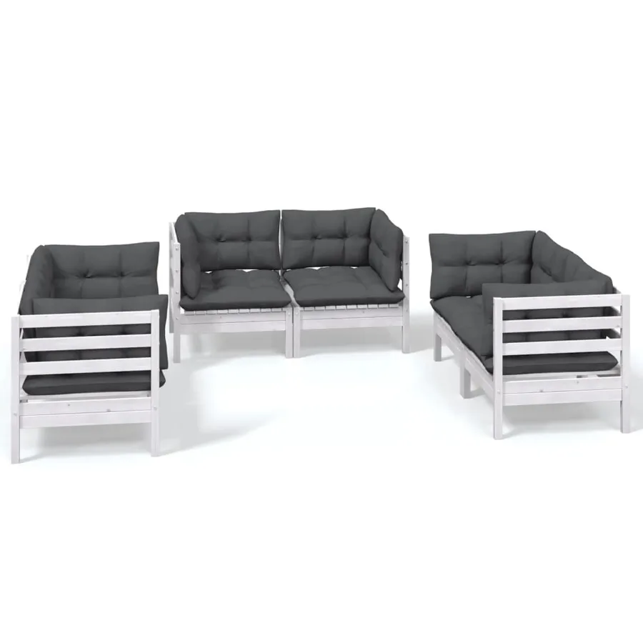 Salon de jardin 6 pcs avec coussins bois de pin massif - 2