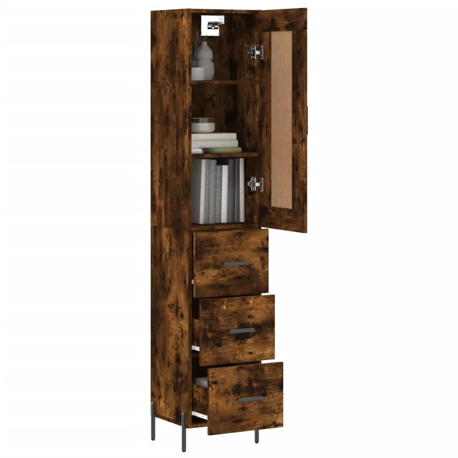 Buffet haut Chêne fumé 34,5x34x180 cm Bois d'ingénierie - 12