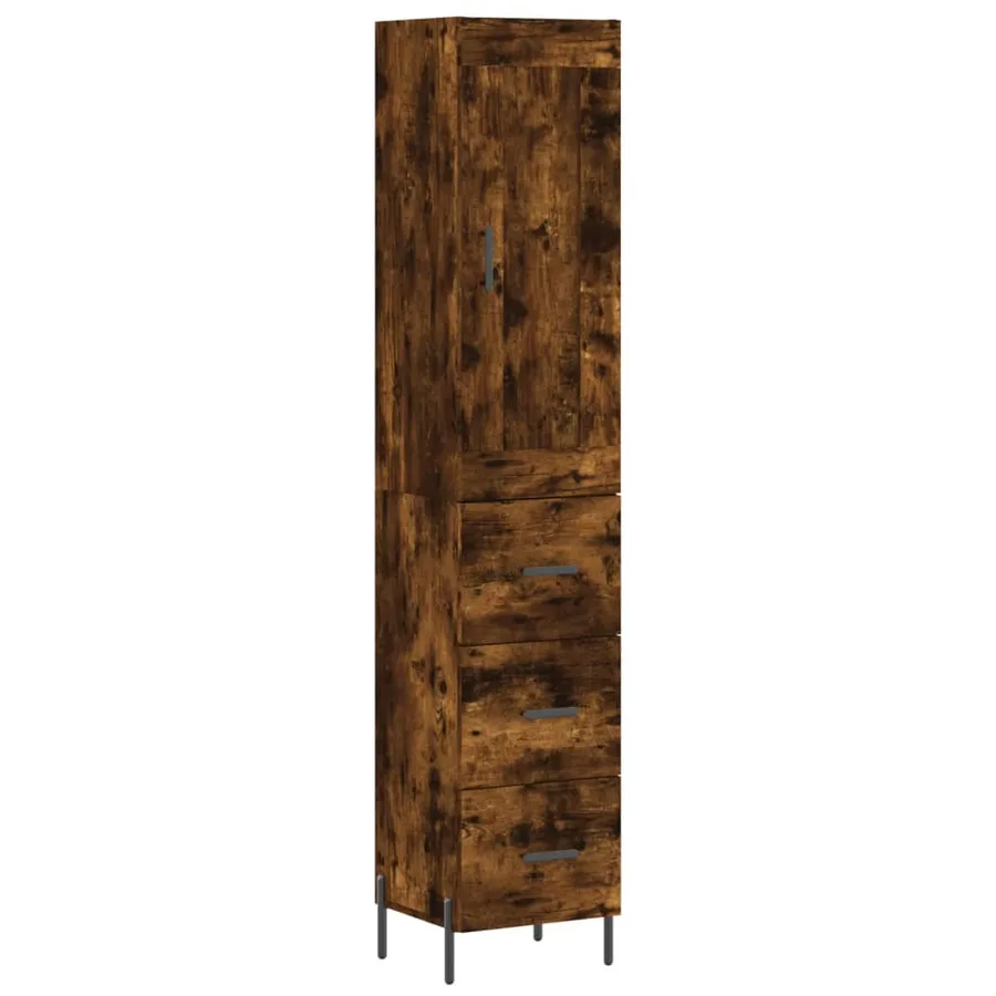 Buffet haut Chêne fumé 34,5x34x180 cm Bois d'ingénierie - 2