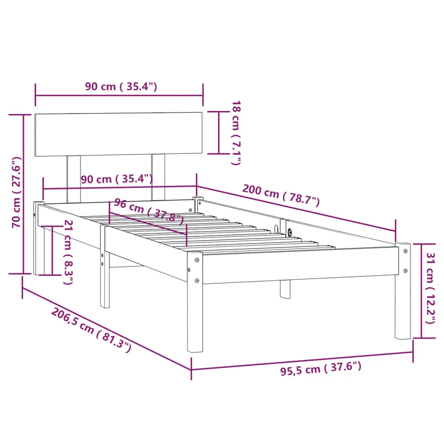 Cadre de lit sans matelas blanc bois massif 90x200 cm - 9