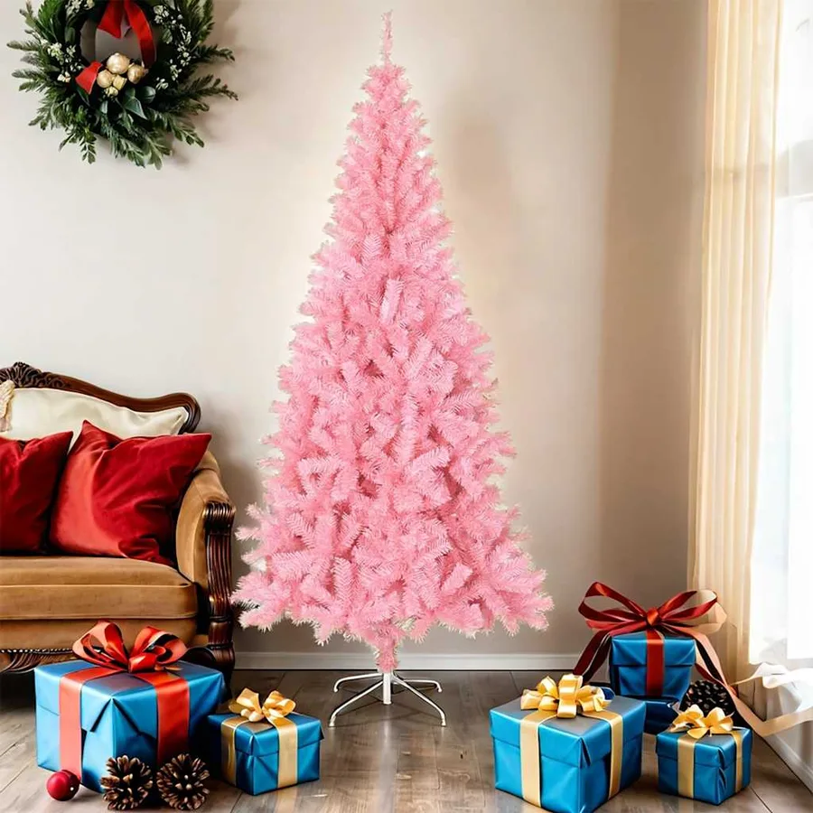 Sapin de Noël artificiel avec support rose 180 cm PVC - 2