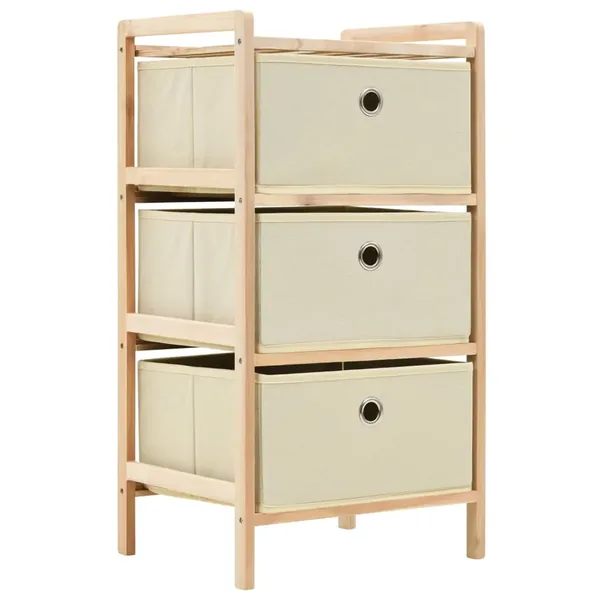 Étagère de rangement 3 paniers Tissu Bois de cèdre Beige