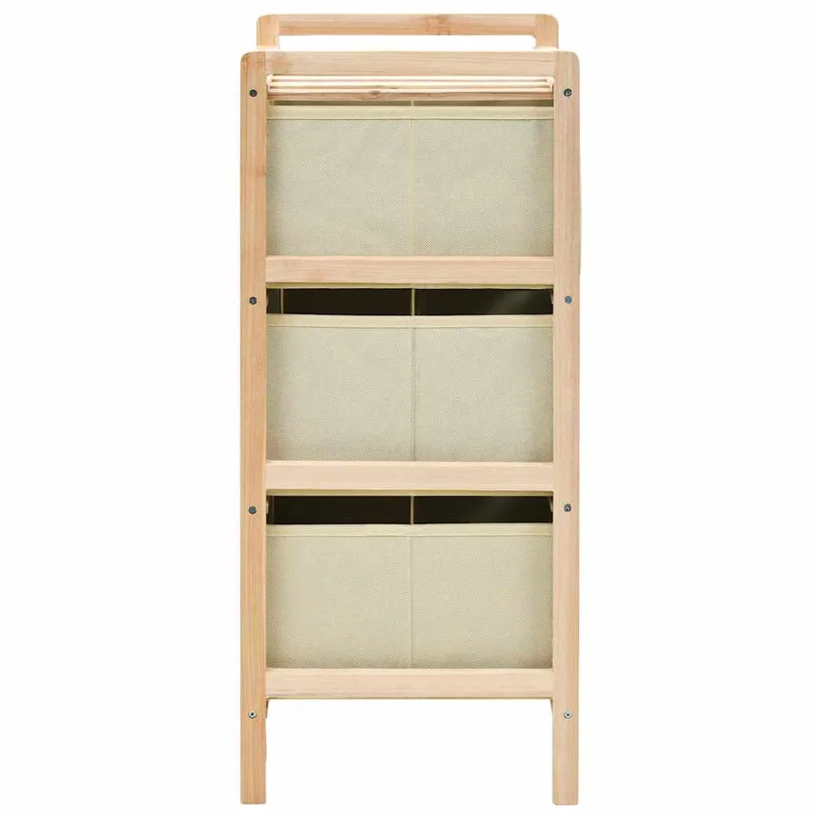 Étagère de rangement 3 paniers Tissu Bois de cèdre Beige - 3