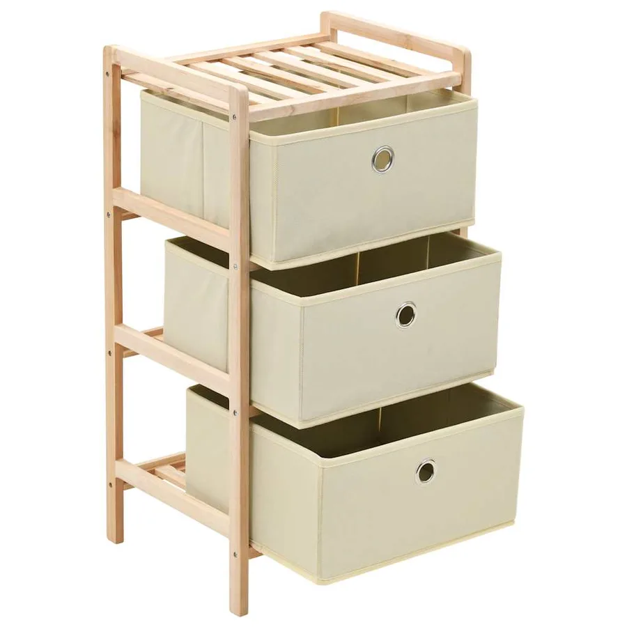 Étagère de rangement 3 paniers Tissu Bois de cèdre Beige - 4