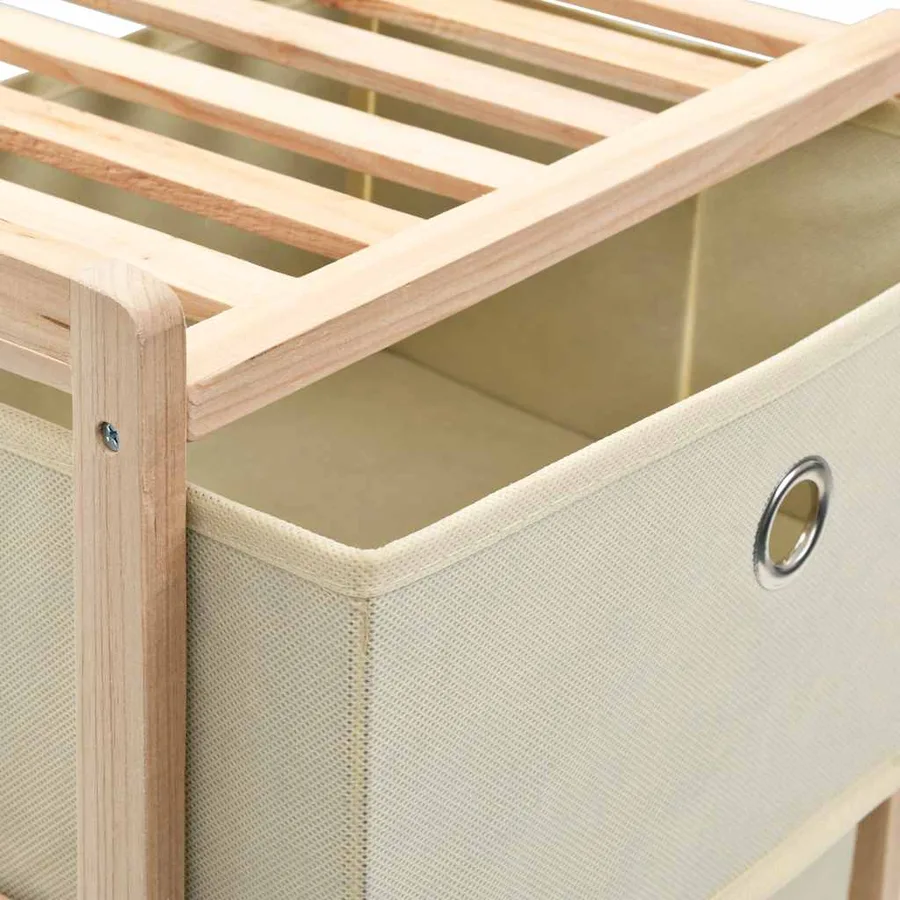 Étagère de rangement 3 paniers Tissu Bois de cèdre Beige - 5