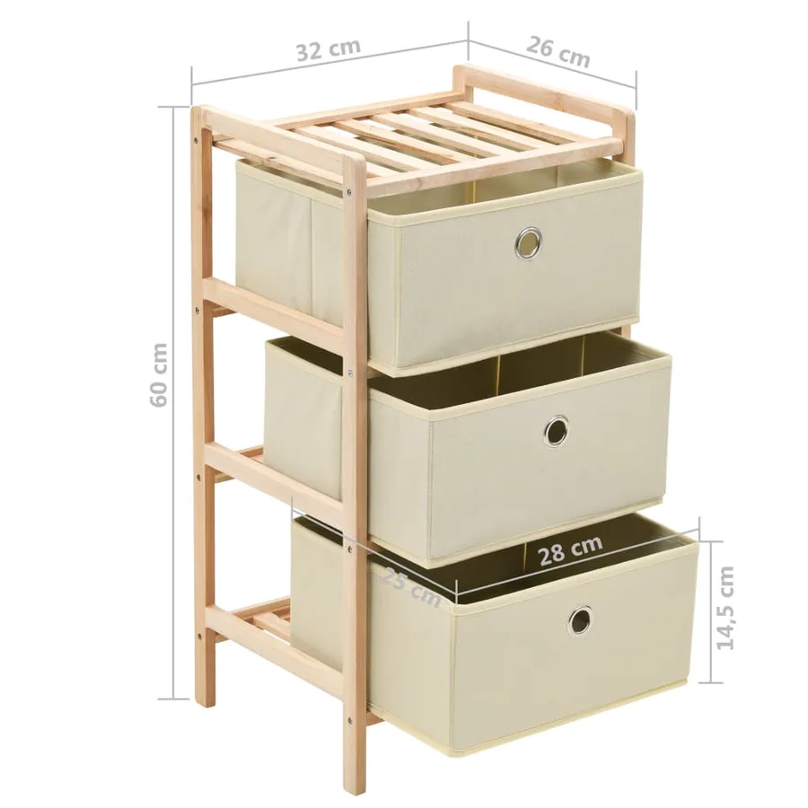Étagère de rangement 3 paniers Tissu Bois de cèdre Beige - 6