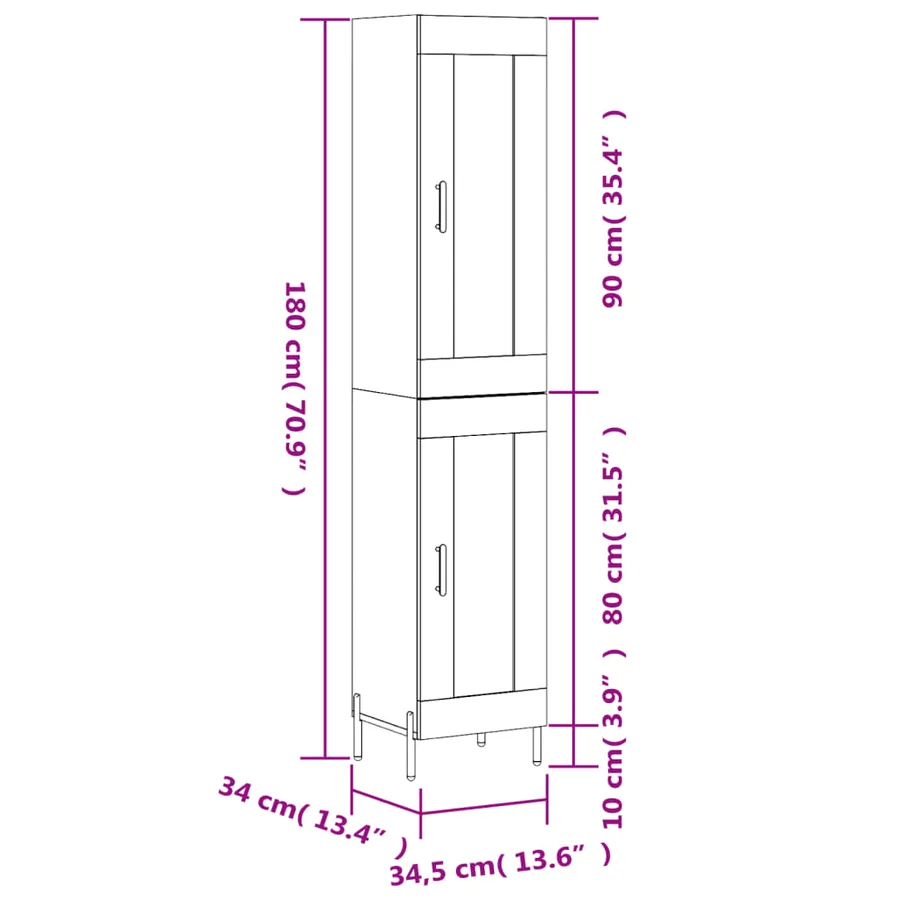 Buffet haut Gris béton 34,5x34x180 cm Bois d'ingénierie - 13