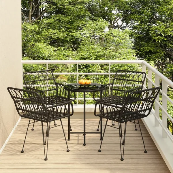 Ensemble à manger de jardin 5 pcs Noir Résine tressée