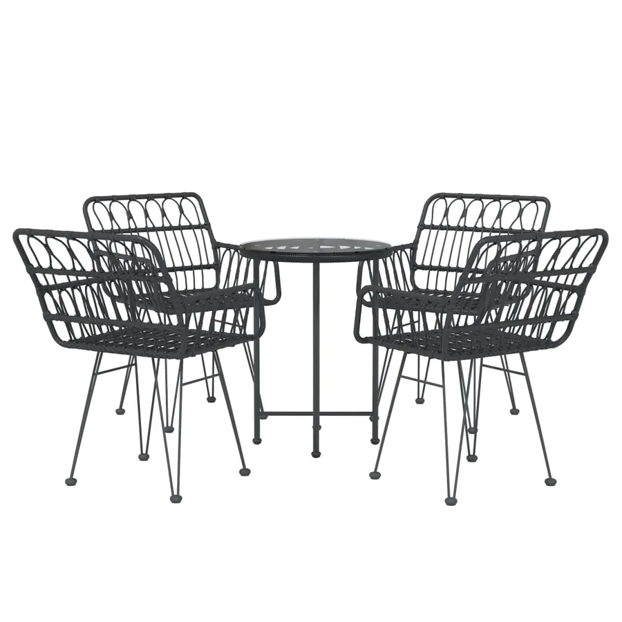 Ensemble à manger de jardin 5 pcs Noir Résine tressée - 3