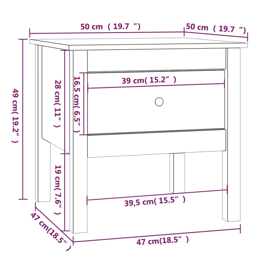 Table d'appoint 50x50x49 cm Bois massif de pin - 10