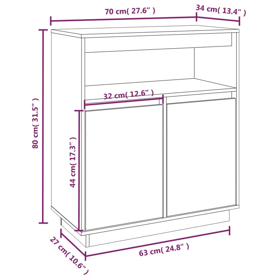Buffet 70x34x80 cm Bois massif de pin - 10