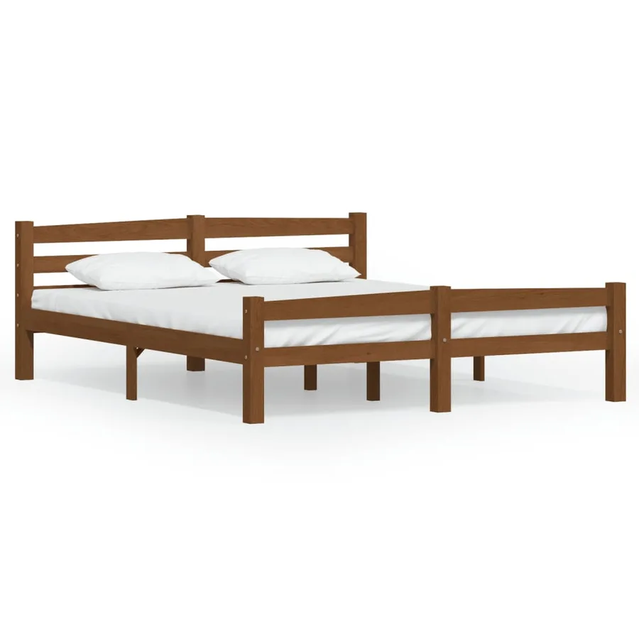 Cadre de lit sans matelas marron miel pin massif 160x200 cm - 2
