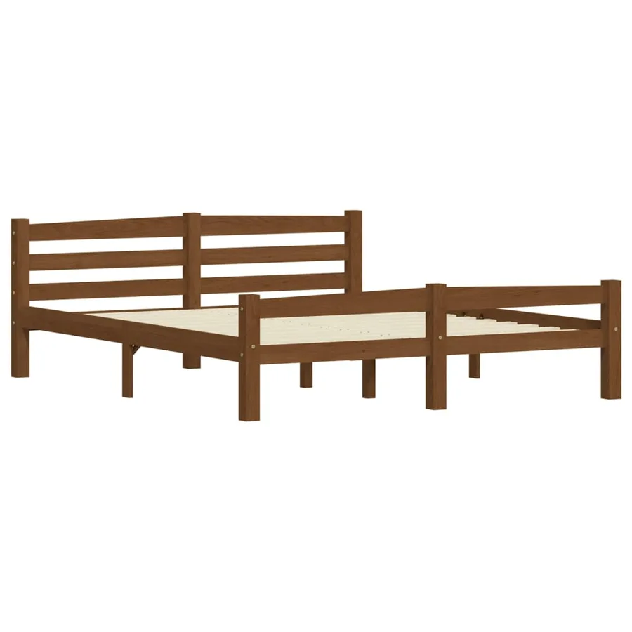 Cadre de lit sans matelas marron miel pin massif 160x200 cm - 3