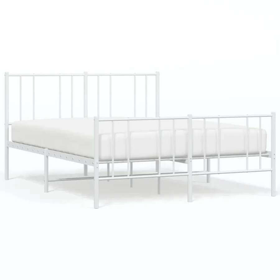 Cadre de lit métal sans matelas et pied de lit blanc 135x190 cm - 2