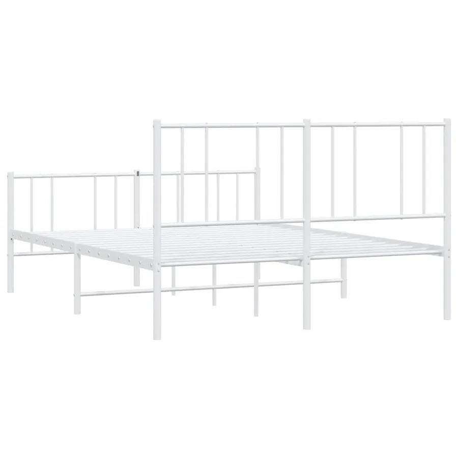 Cadre de lit métal sans matelas et pied de lit blanc 135x190 cm - 8