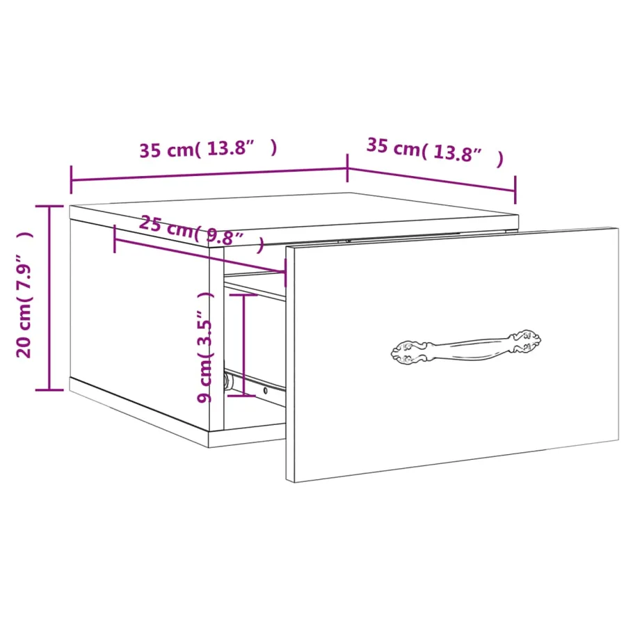 Table de chevet murale blanc 35x35x20 cm - 12