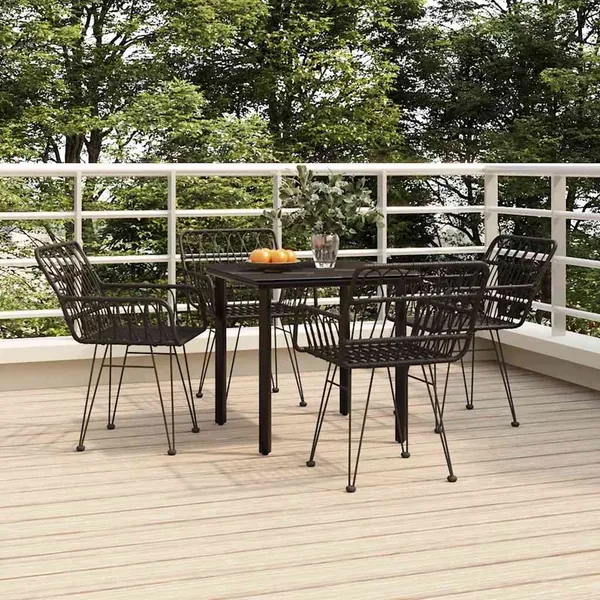 Ensemble à manger de jardin 5 pcs Noir Résine tressée