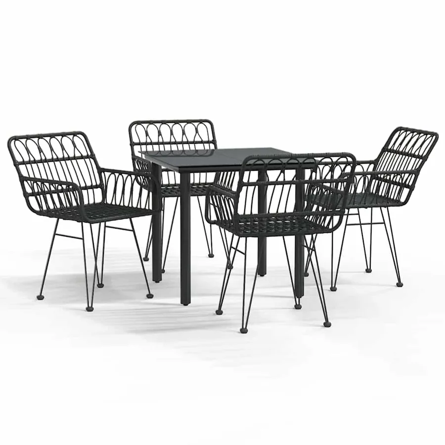 Ensemble à manger de jardin 5 pcs Noir Résine tressée - 2