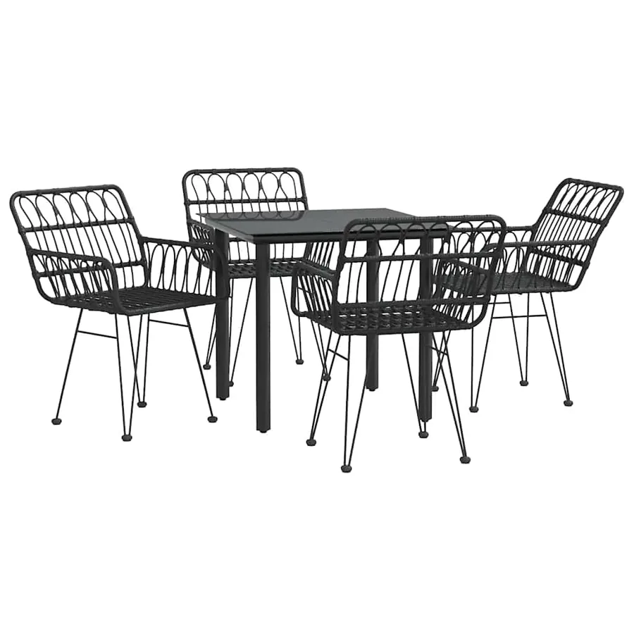 Ensemble à manger de jardin 5 pcs Noir Résine tressée - 3