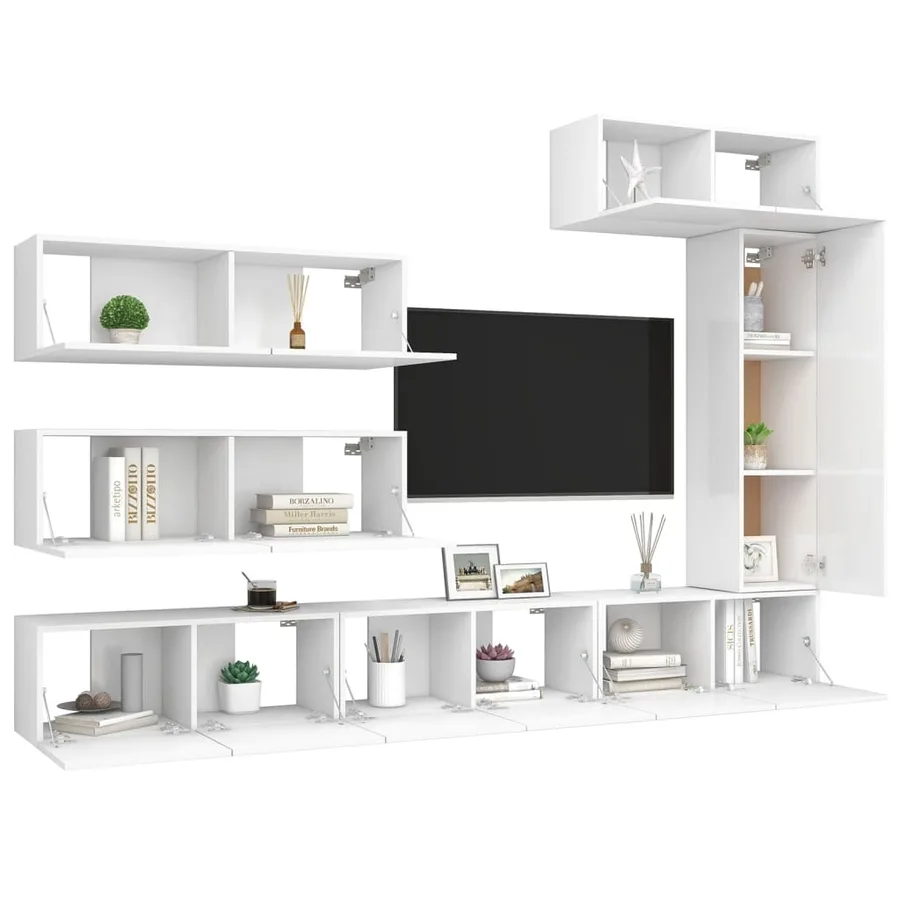 Ensemble de meubles TV 7 pcs Blanc Bois d'ingénierie - 3