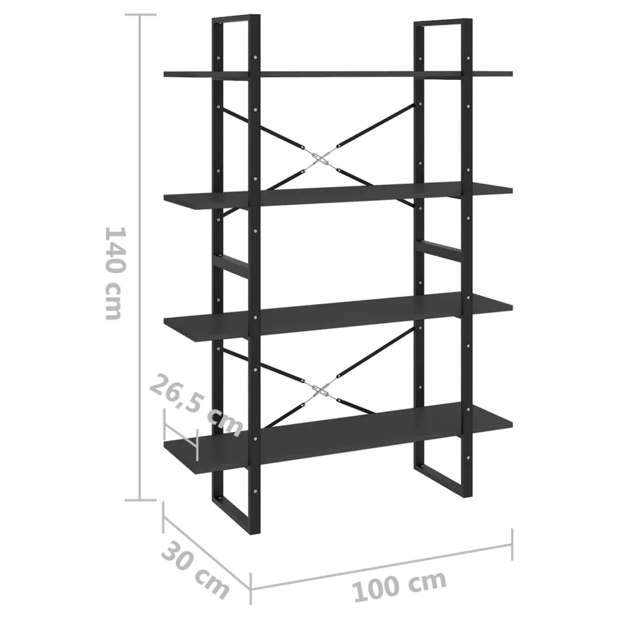 Bibliothèque à 4 niveaux gris 100x30x140 cm bois d'ingénierie - 7