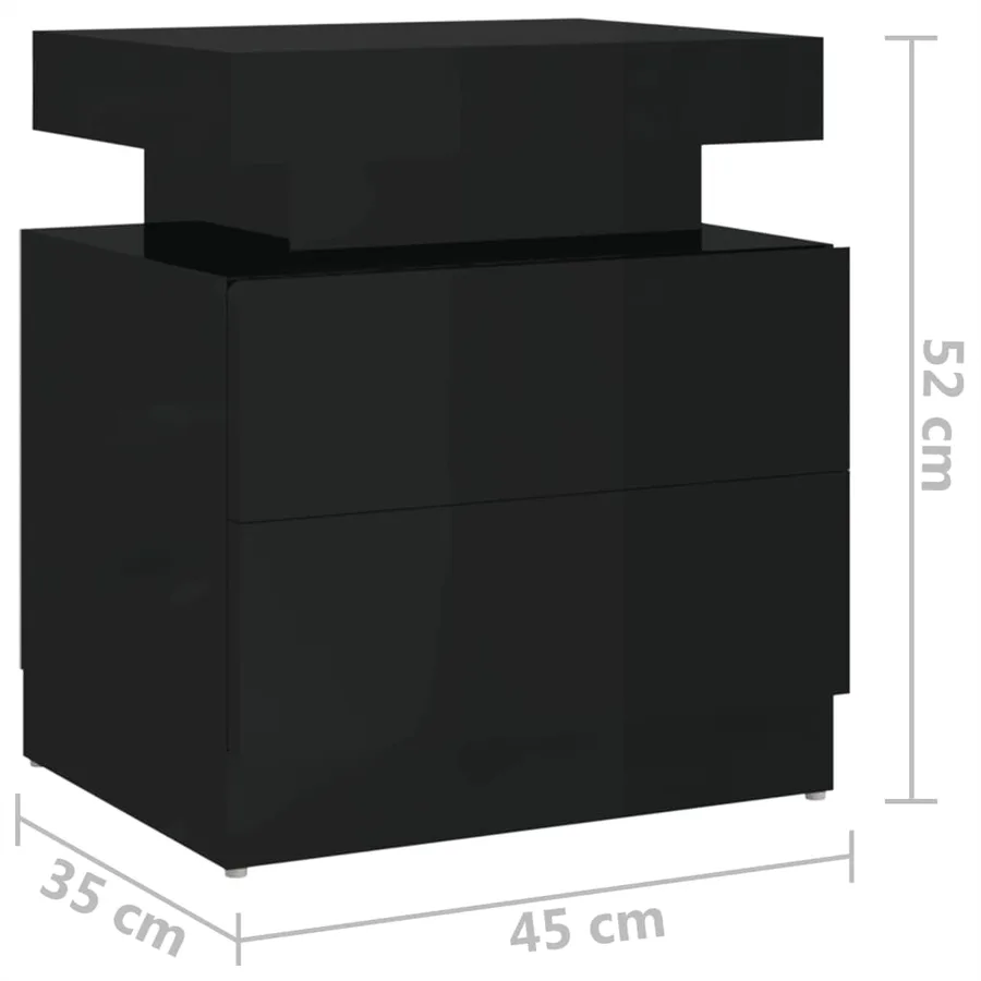Table de chevet Noir brillant 45x35x52 cm Aggloméré - 7
