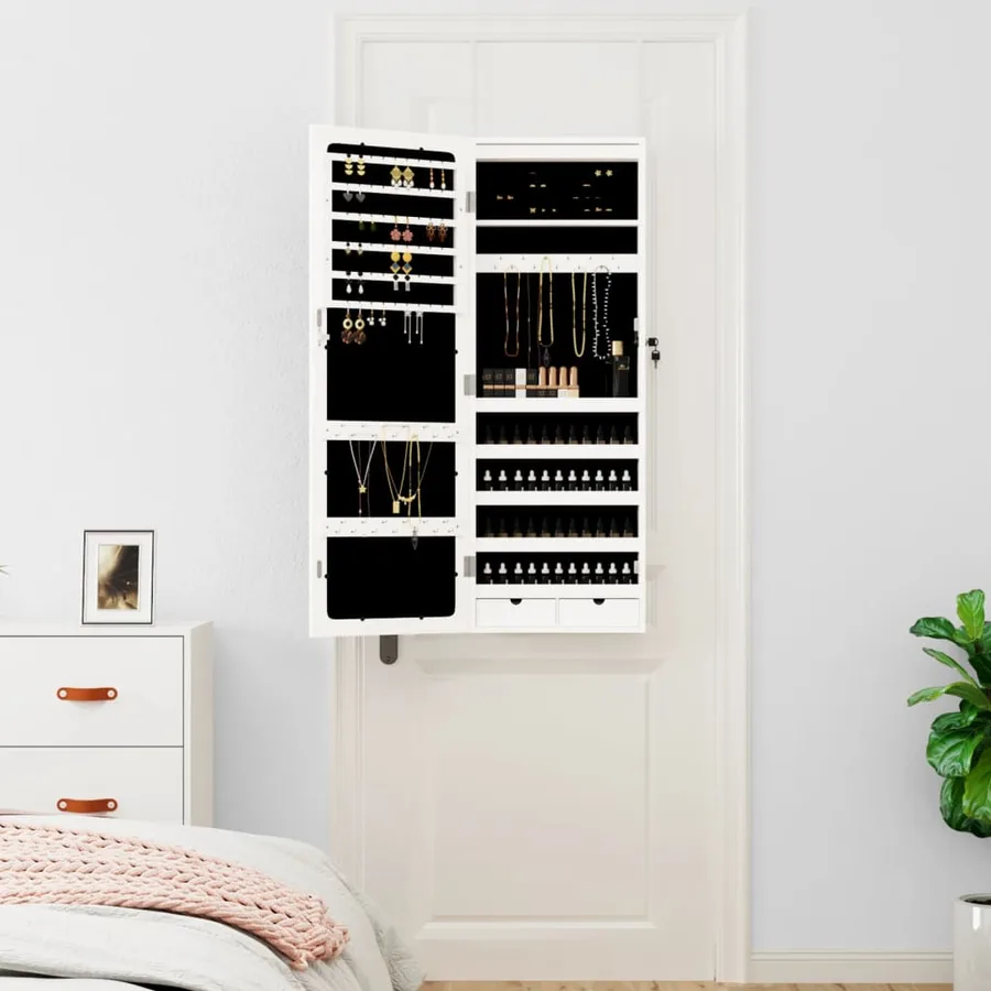 Armoire à bijoux avec miroir et éclairage LED mural blanc - 3