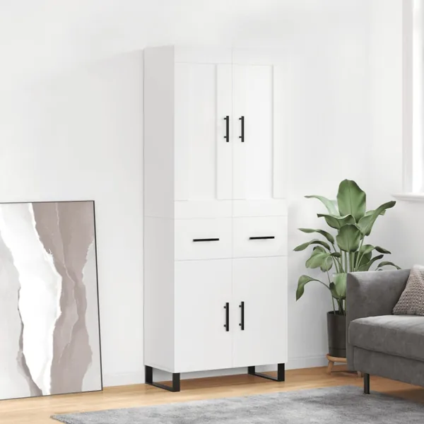 Buffet haut Blanc 69,5x34x180 cm Bois d'ingénierie