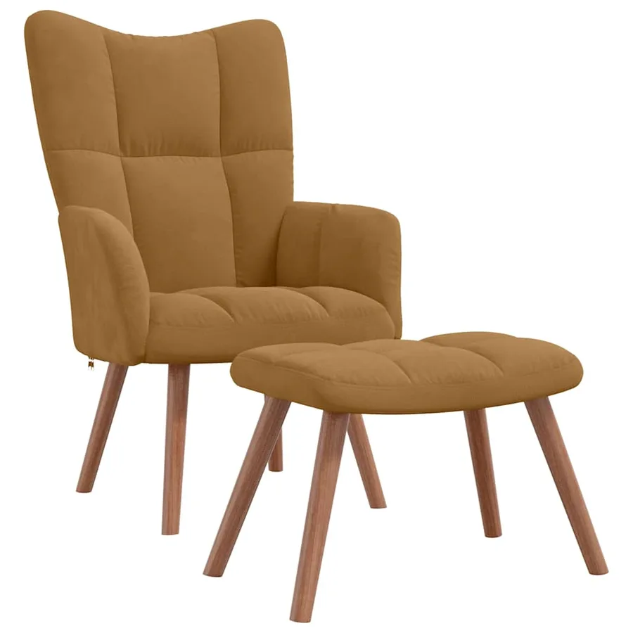 Chaise de relaxation avec repose-pied Marron Velours - 2