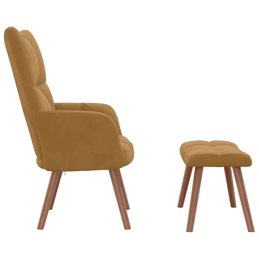 Chaise de relaxation avec repose-pied Marron Velours - 4