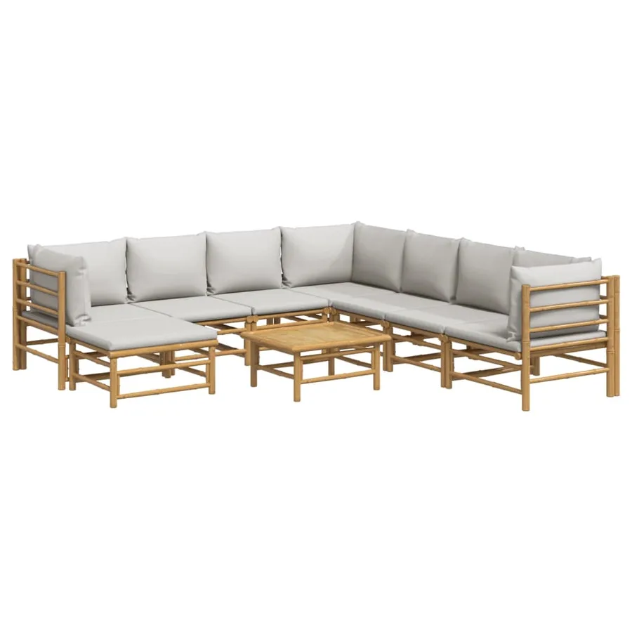 Salon de jardin 9 pcs avec coussins gris clair bambou - 3