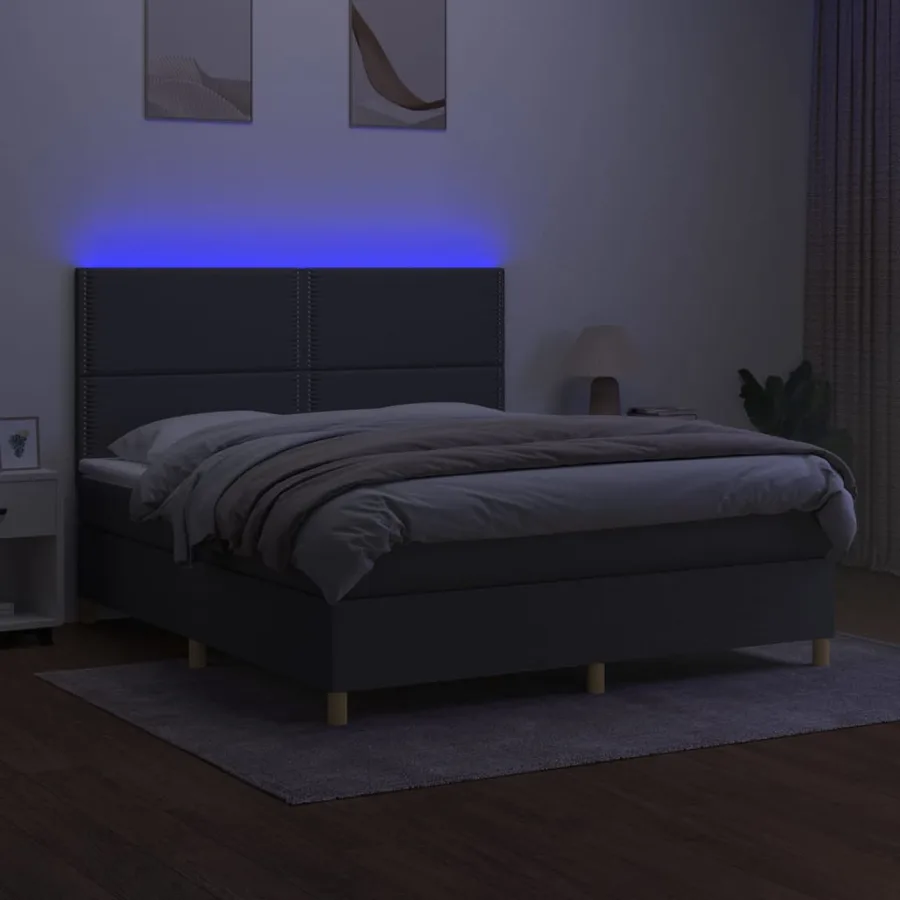 Sommier à lattes de lit et matelas et LED Gris foncé 180x200 cm - 4