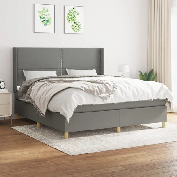 Sommier à lattes de lit avec matelas Gris foncé 180x200cm Tissu