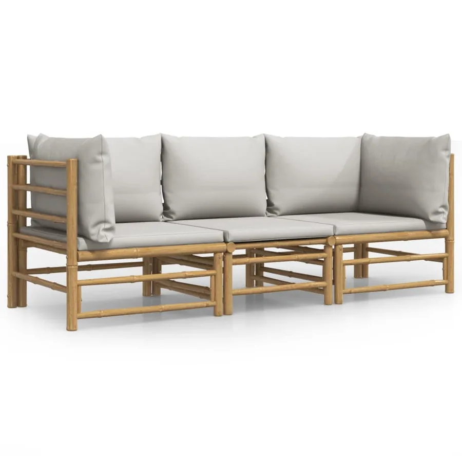 Salon de jardin 3 pcs avec coussins gris clair bambou - 2