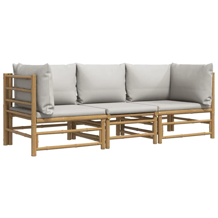 Salon de jardin 3 pcs avec coussins gris clair bambou - 3