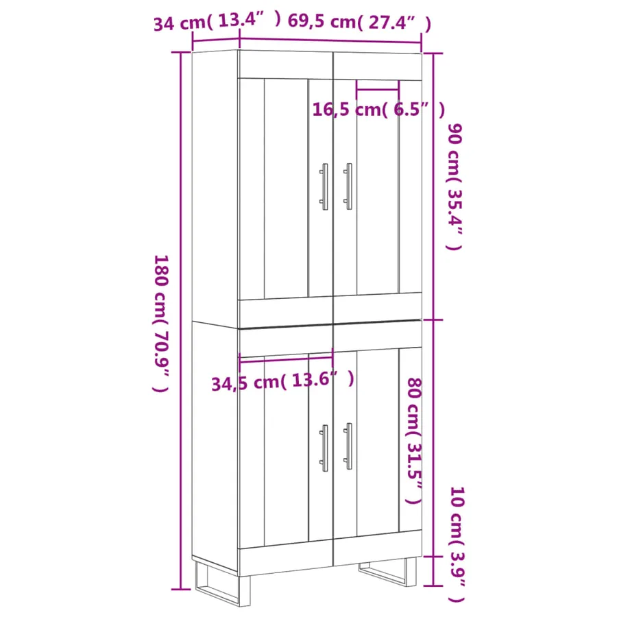 Buffet haut Blanc 69,5x34x180 cm Bois d'ingénierie - 13