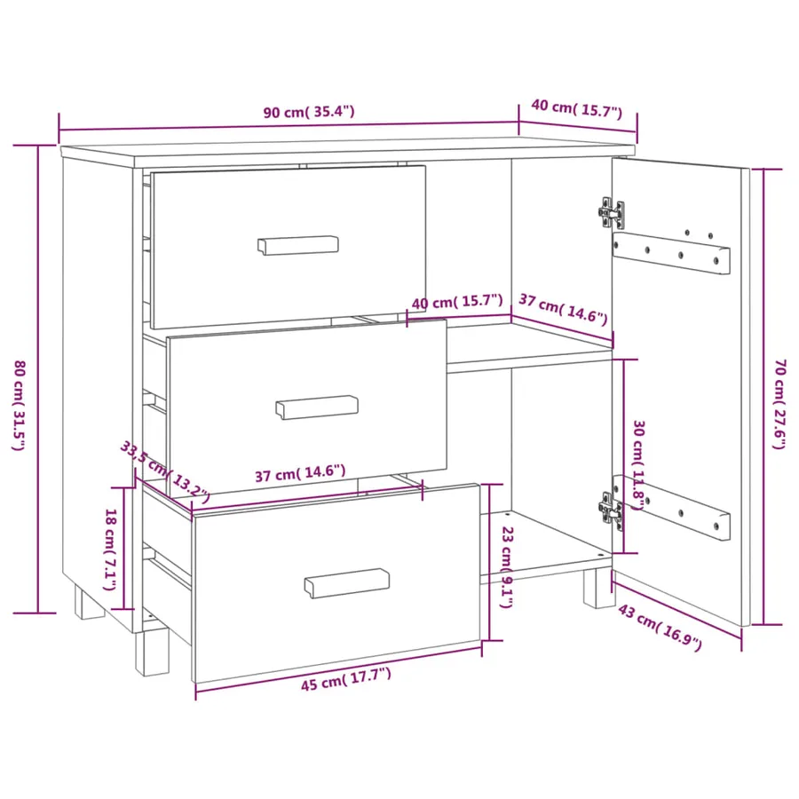 Buffet HAMAR Marron miel 90x40x80 cm Bois massif de pin - 9