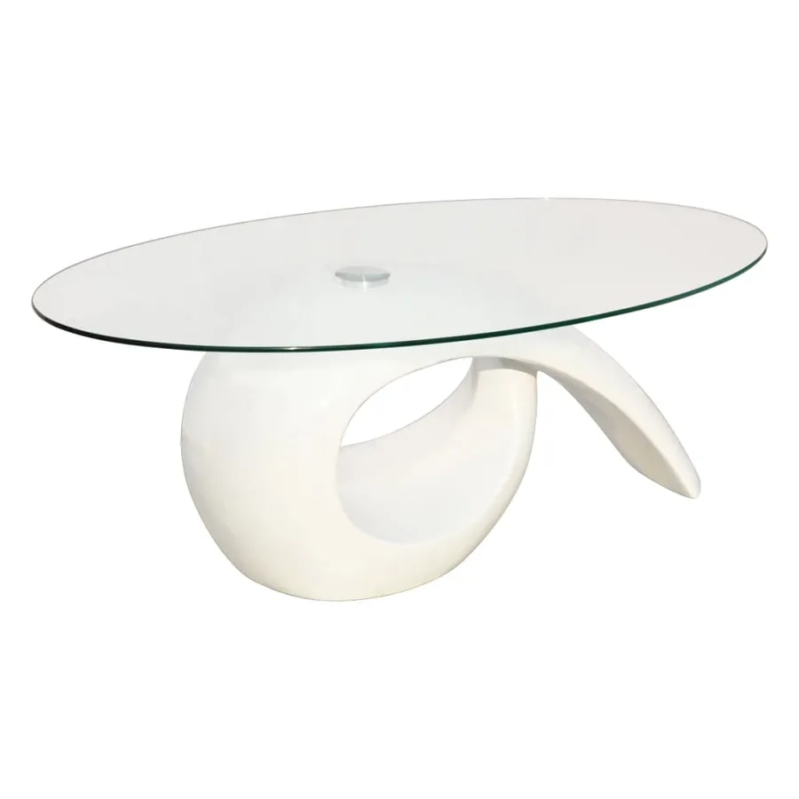 Table basse avec dessus de table en verre ovale Blanc brillant - 2