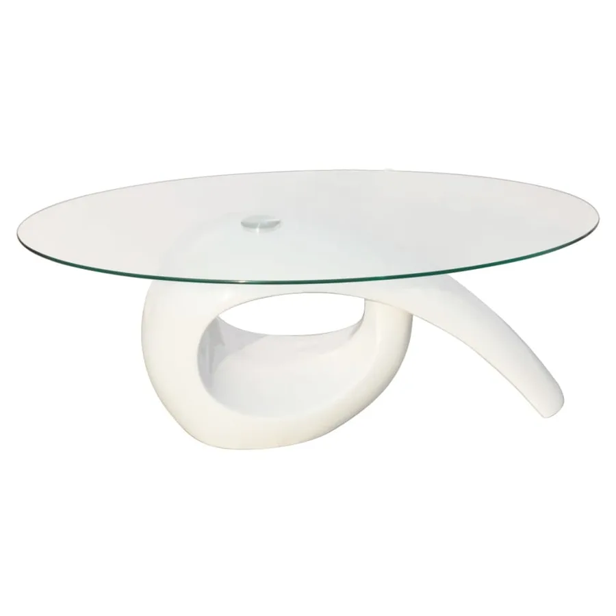 Table basse avec dessus de table en verre ovale Blanc brillant - 3