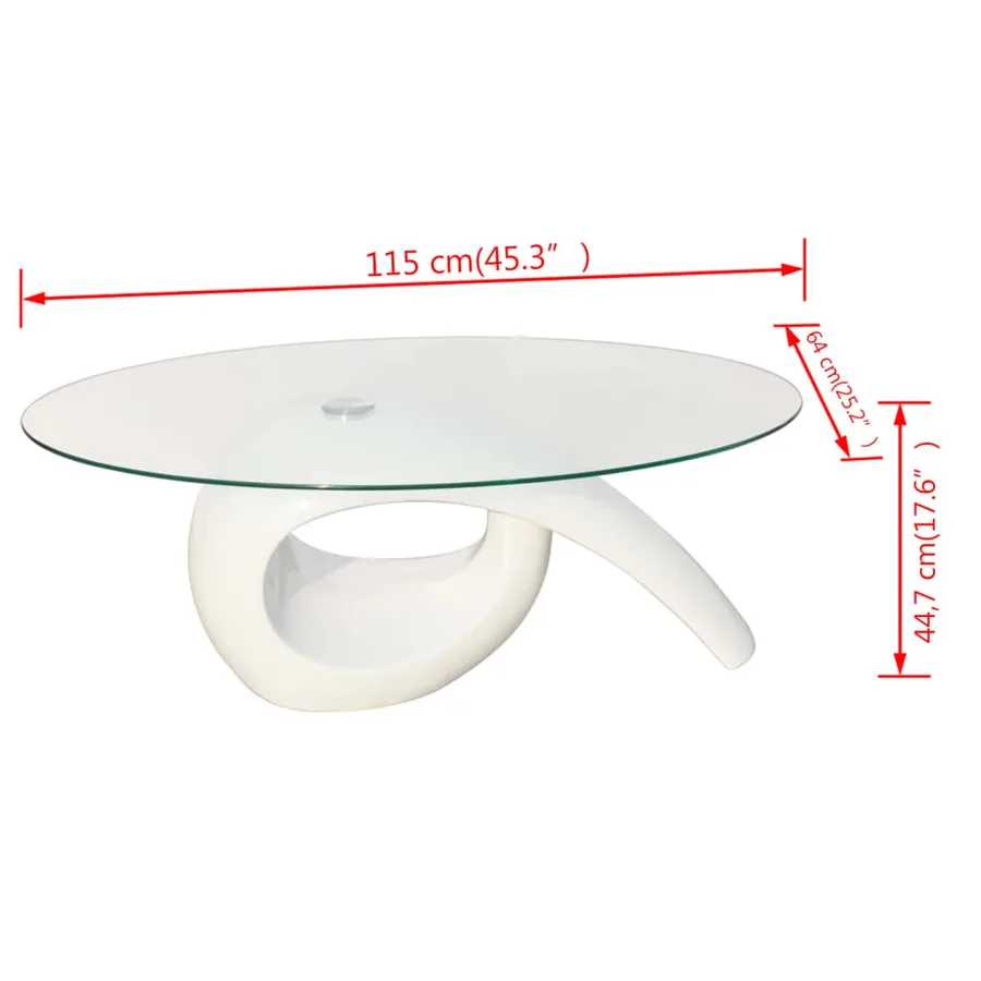 Table basse avec dessus de table en verre ovale Blanc brillant - 4