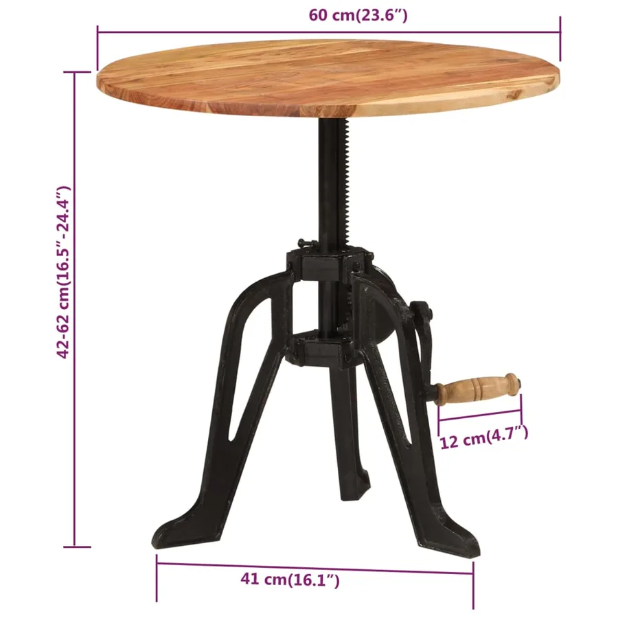Table d'appoint 60x(42-62) cm Bois massif d'acacia et fonte - 6