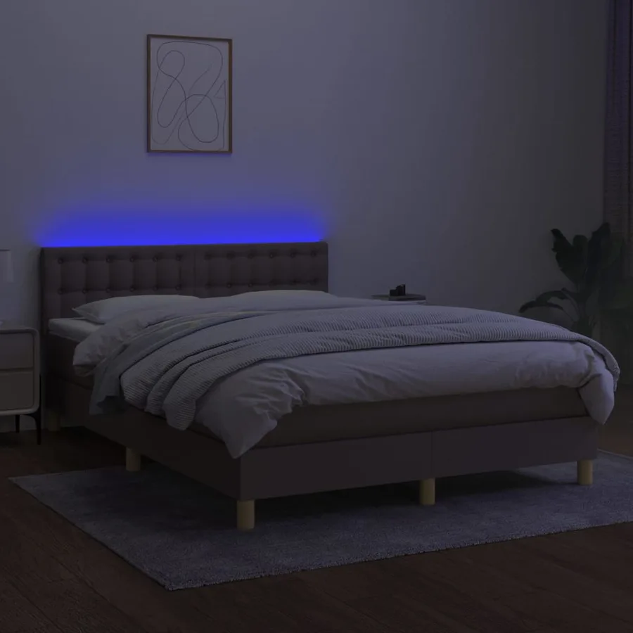 Sommier à lattes de lit avec matelas LED Taupe 140x200 cm Tissu - 4