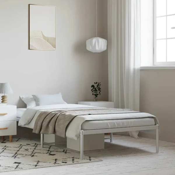Cadre de lit métal sans matelas blanc 100x190 cm