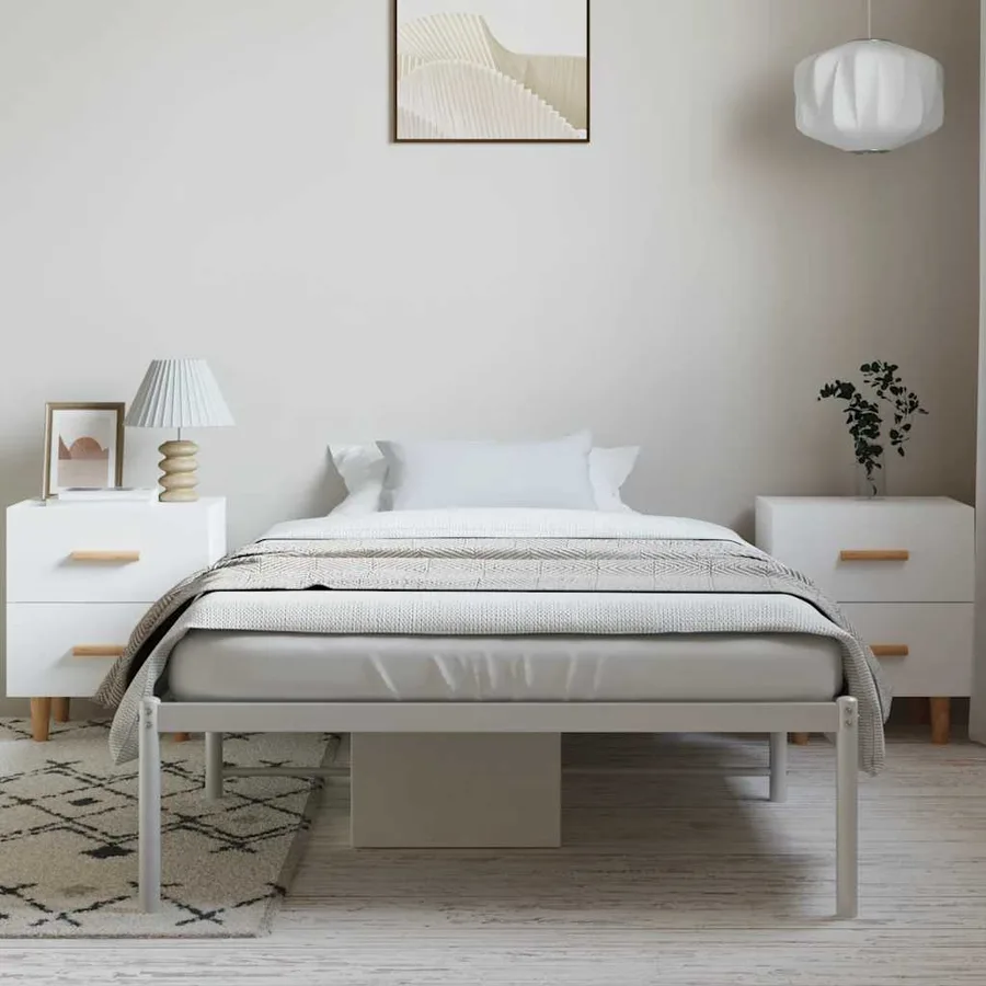 Cadre de lit métal sans matelas blanc 100x190 cm - 3