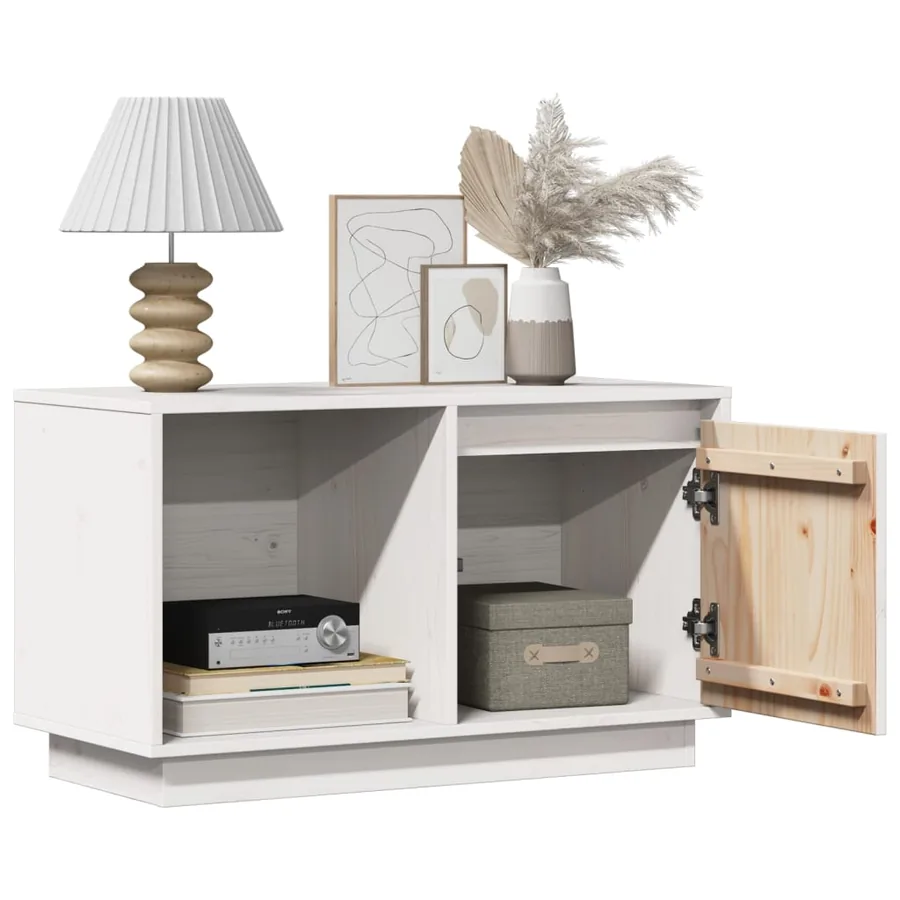 Meuble TV Blanc 74x35x44 cm Bois de pin massif - 3