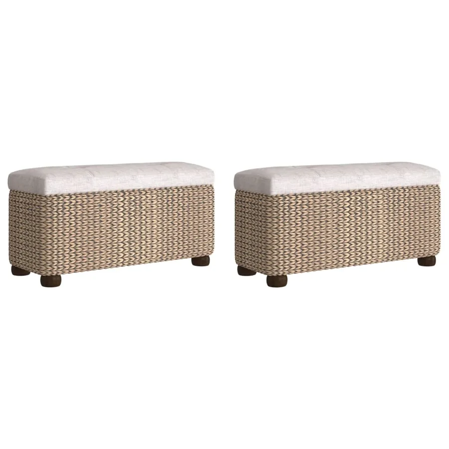 Bancs de rangement lot de 2 avec coussin gris 69 cm quenouille - 2
