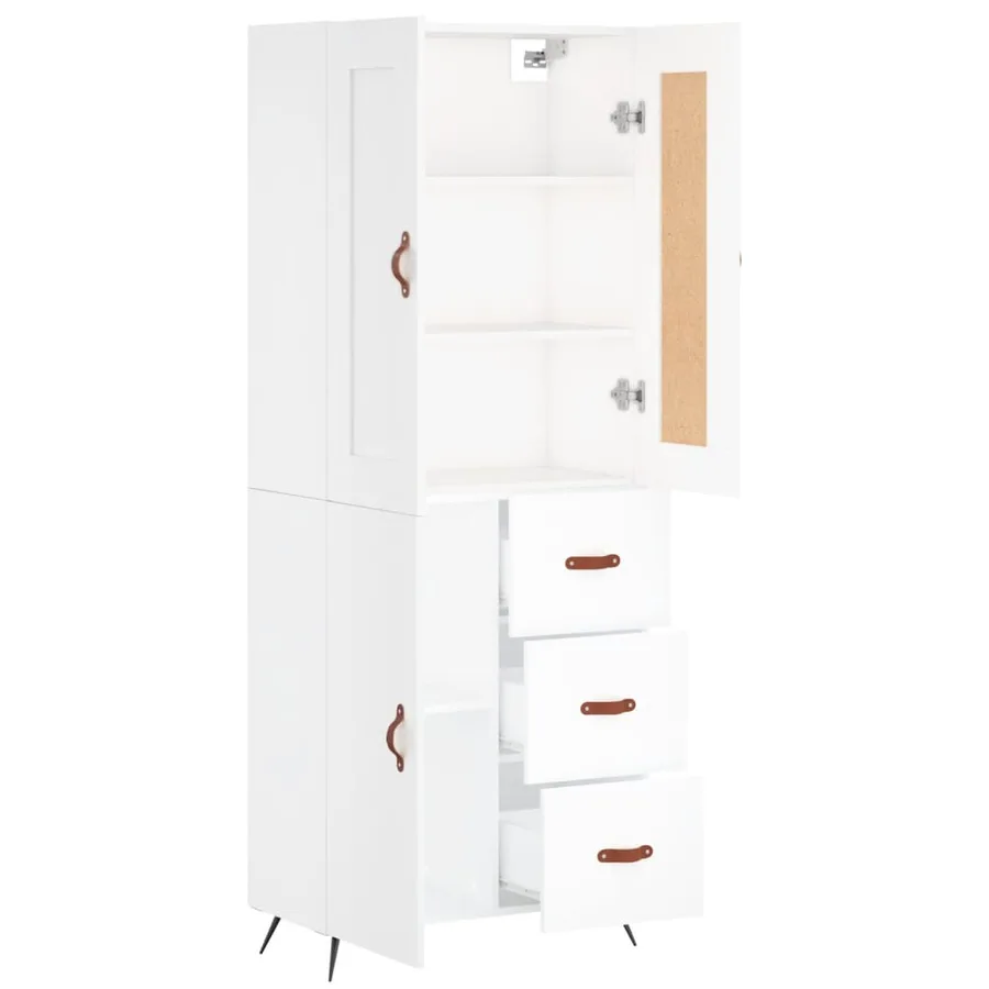 Buffet haut Blanc 69,5x34x180 cm Bois d'ingénierie - 3